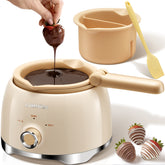 LUSHYUM electric chocolate melting pot set with 2 silicone insert pots, spatula, and fondue forks